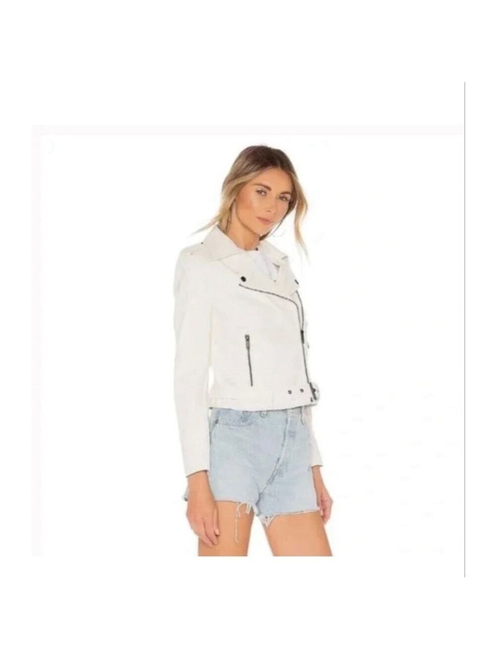 Women's superdown White Kailey Moto Jacket S with Black Zippers